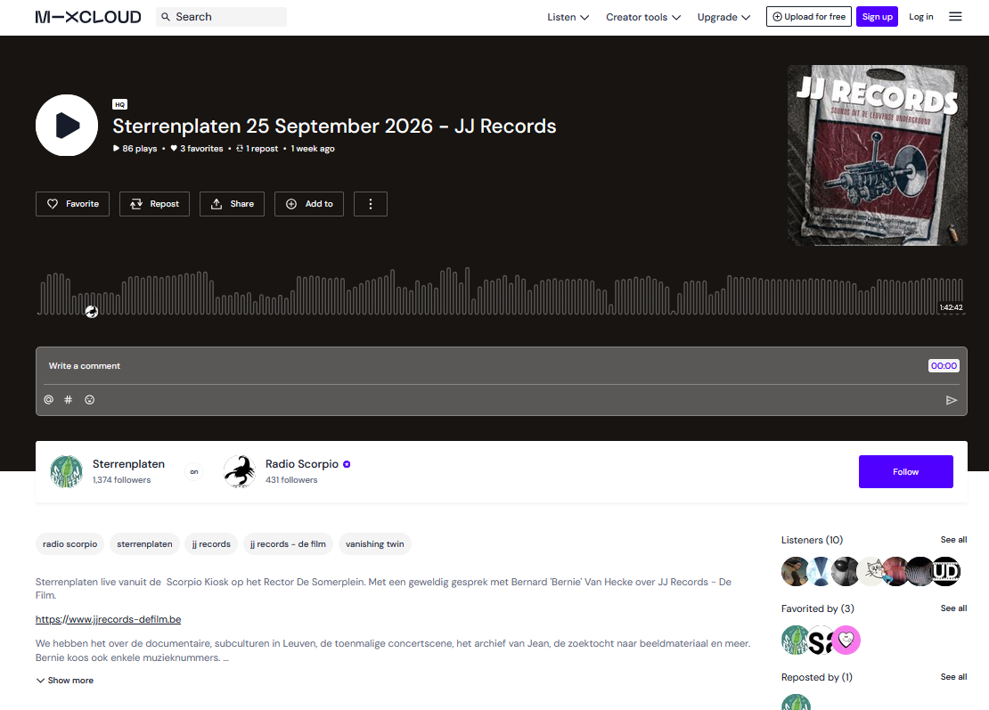 Mixcloud: Sterrenplaten 25 september 2026 – JJ Records op Radio Scorpio